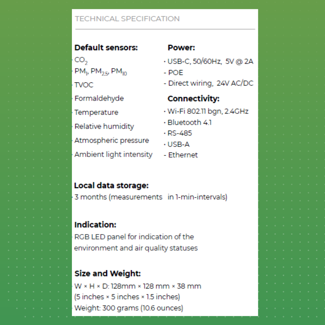 Air quality monitor_technical specs